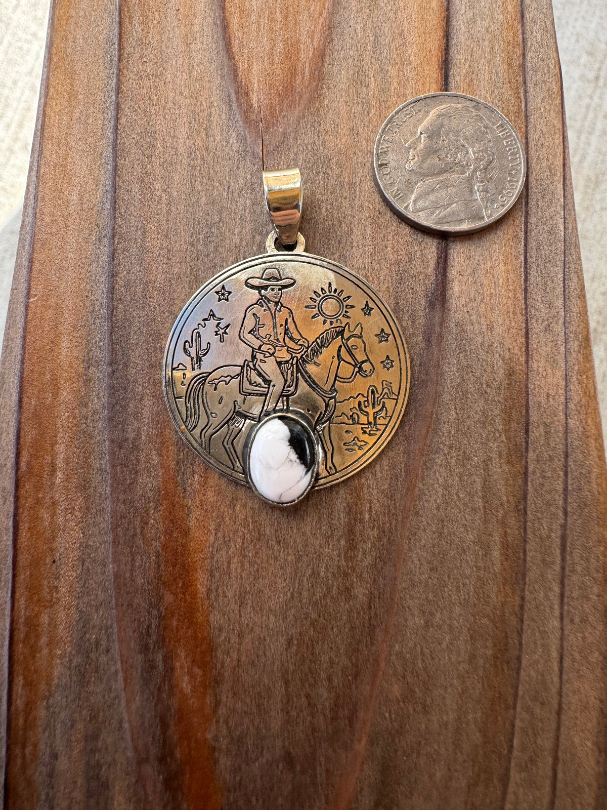 Cowboy Pendant With White Buffalo -One of a kind