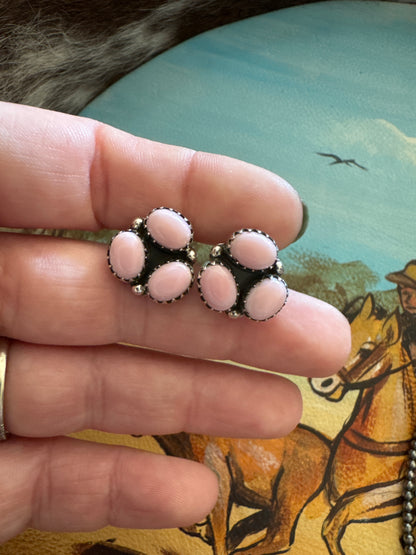 Pink Conch Cluster Earrings