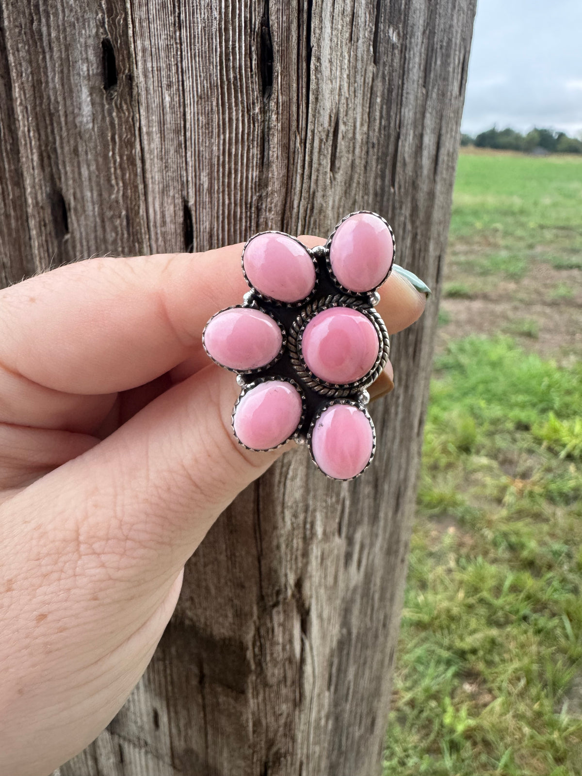 Pink Conch Half Cluster Ring -Adjustable