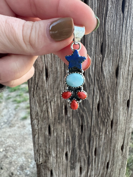Lapis, Larimar, Orange Mohave Star pendant