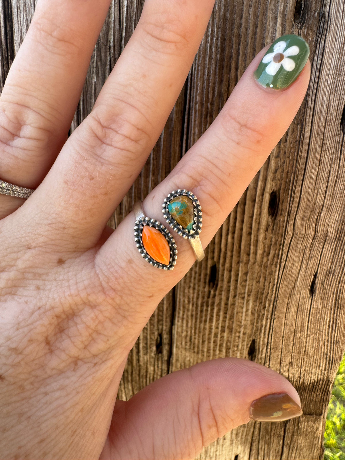 Orange Spiny & Turquoise Adjustable Ring