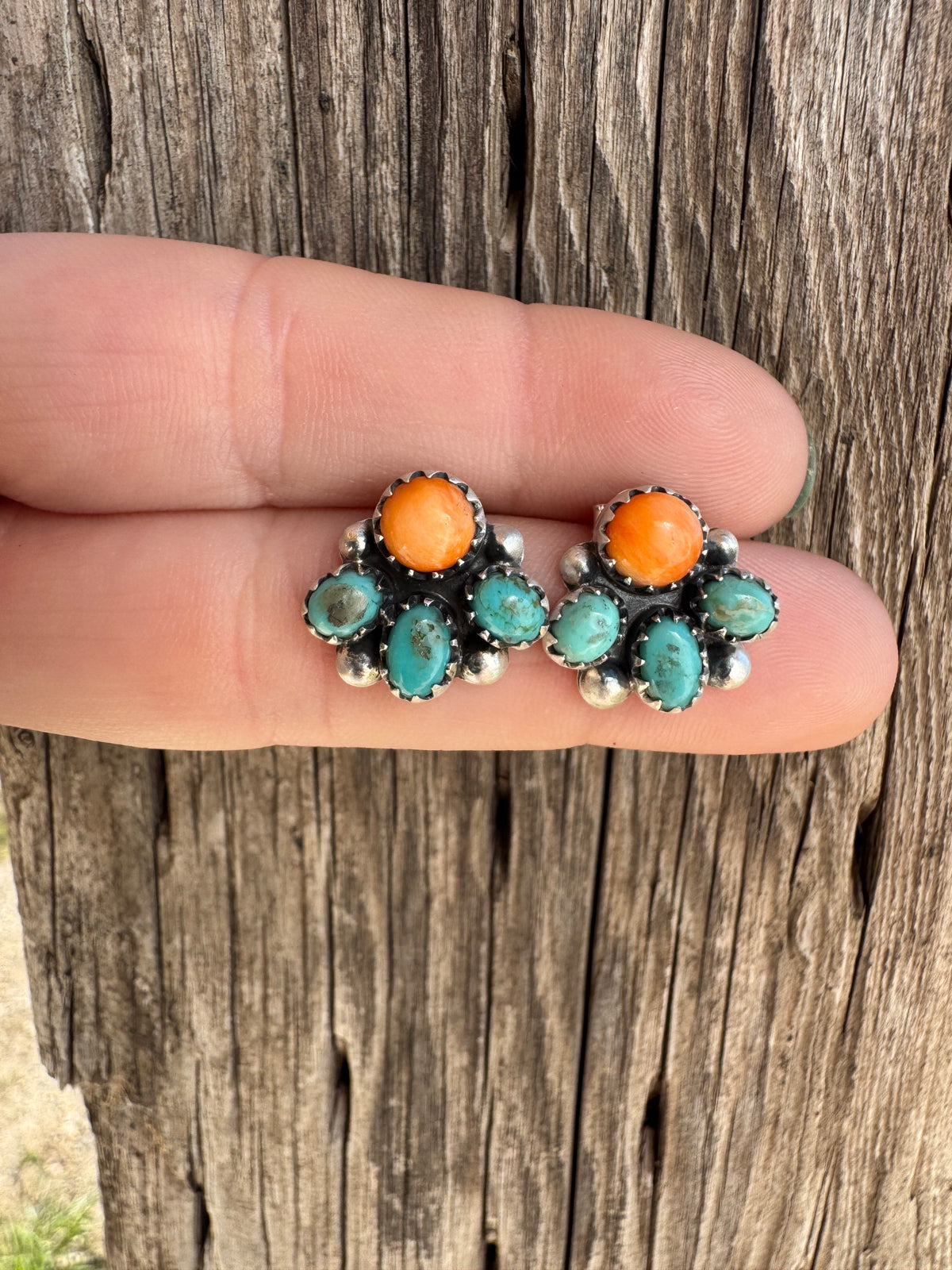 Orange Spiny & Turquoise Earrings