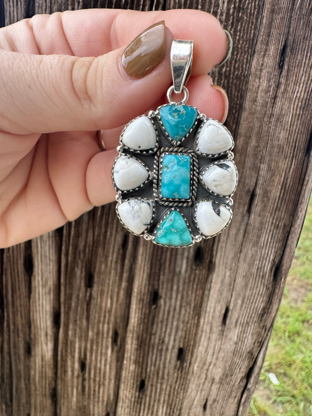 White Buffalo & Turquoise Cluster Pendant