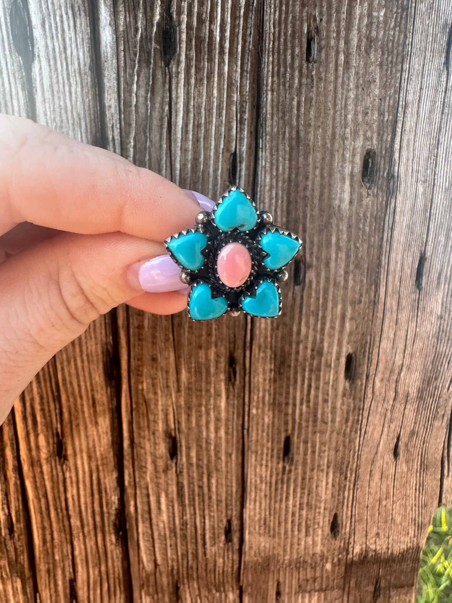Size 8 Turquoise Hearts Ring