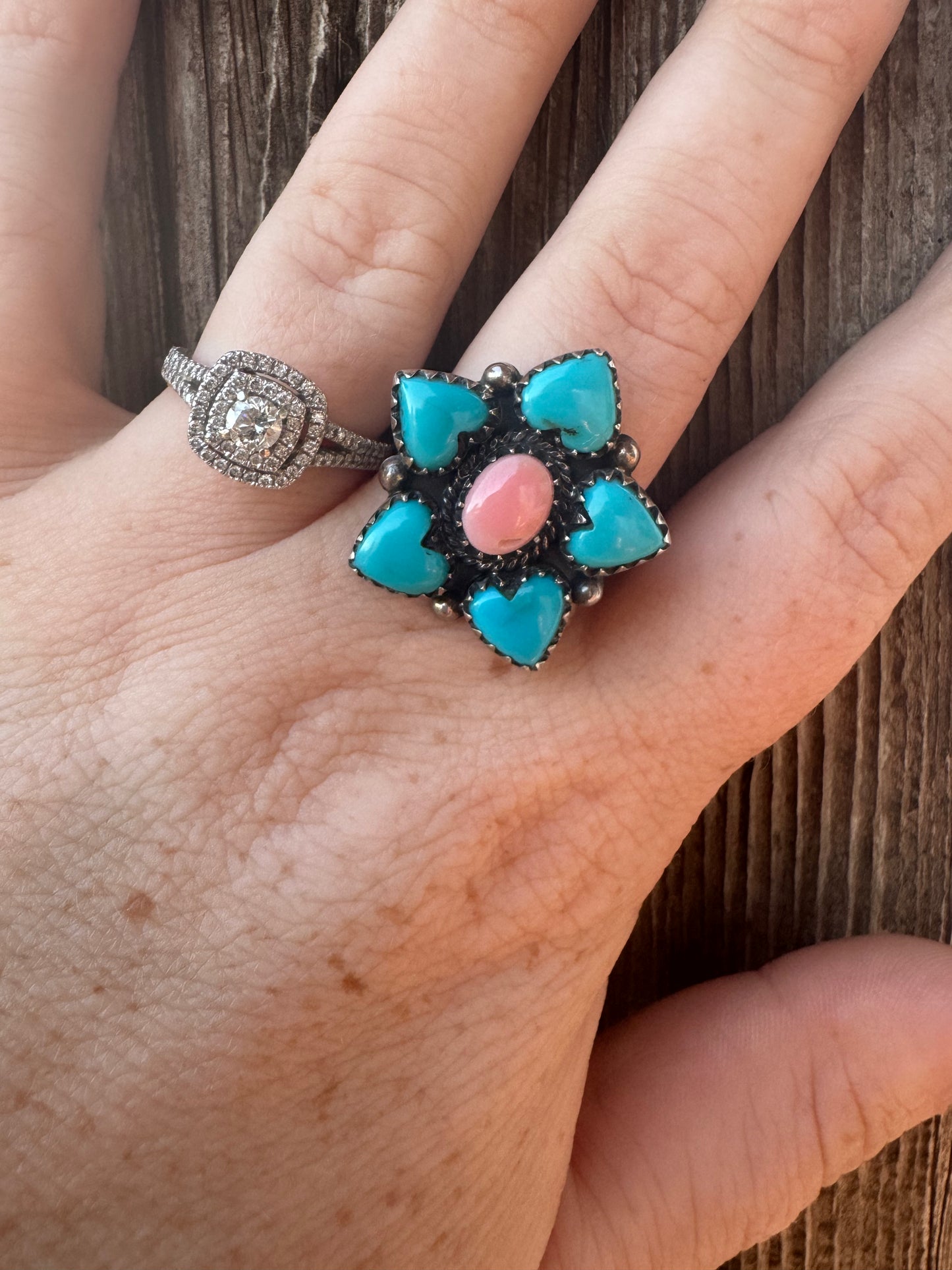 Size 8 Turquoise Hearts Ring