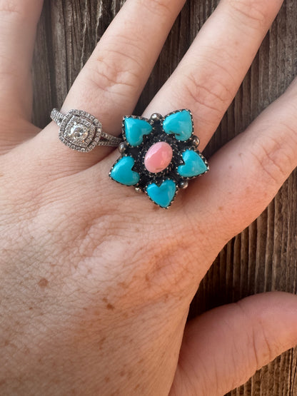 Size 8 Turquoise Hearts Ring