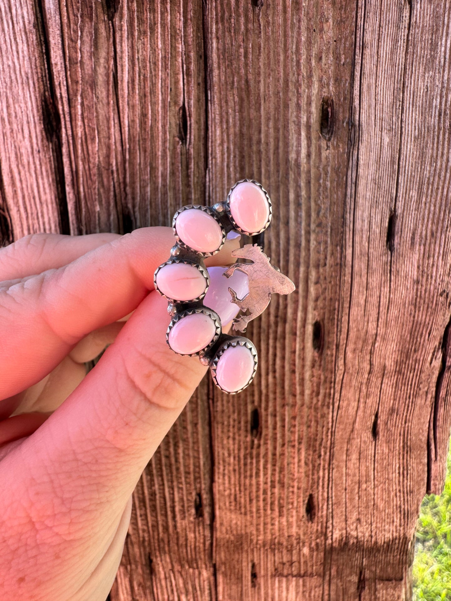 Pink Conch Bucking Horse Adjustable Ring