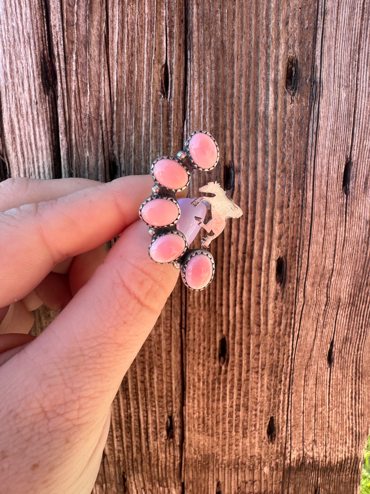 Pink Conch Bucking Horse Ring -Adjustable
