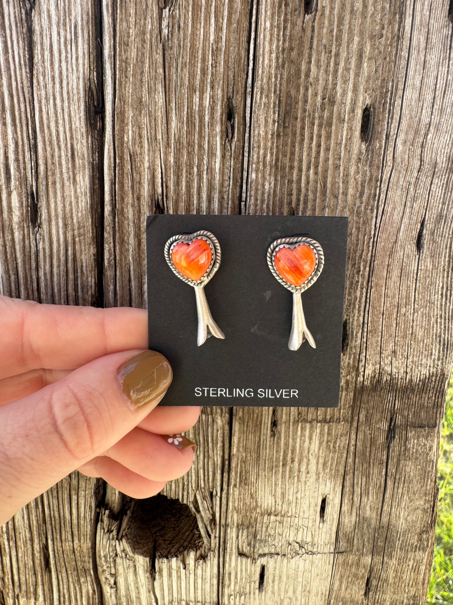 Orange Spiny Heart Earrings