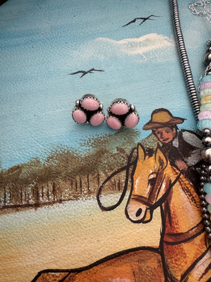 Pink Conch Cluster Earrings