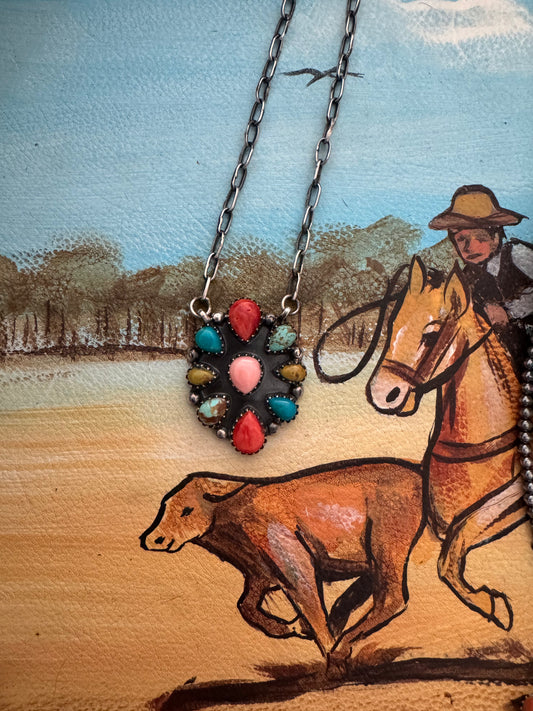 Muti Stone Cluster Necklace