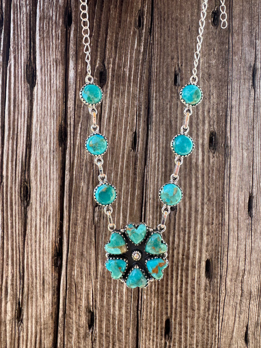 Turquoise Cluster Hearts Necklace