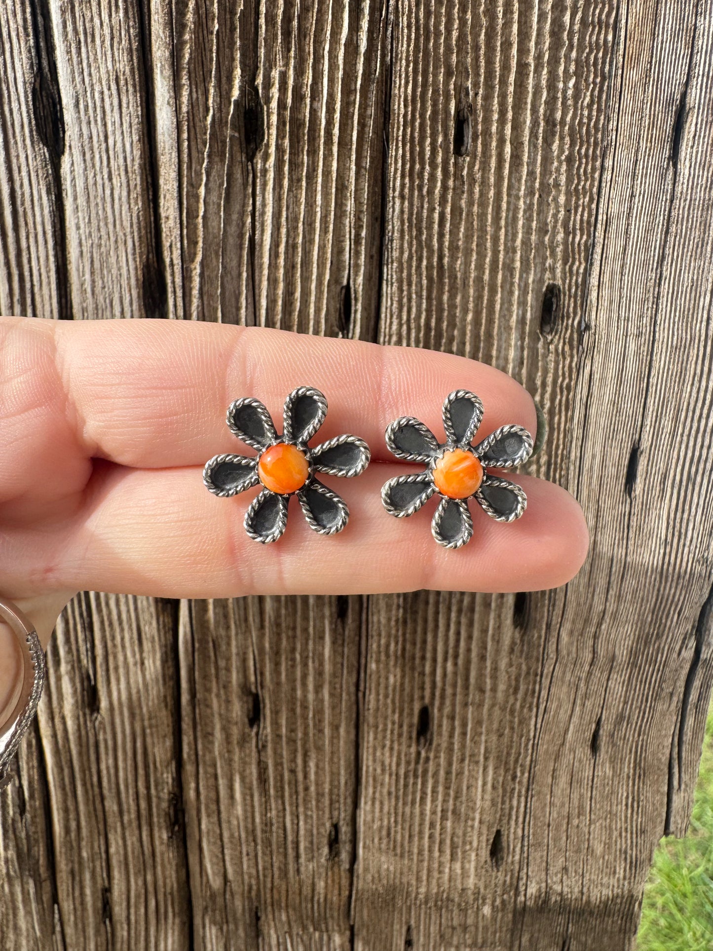 Orange Spiny Flower Studs