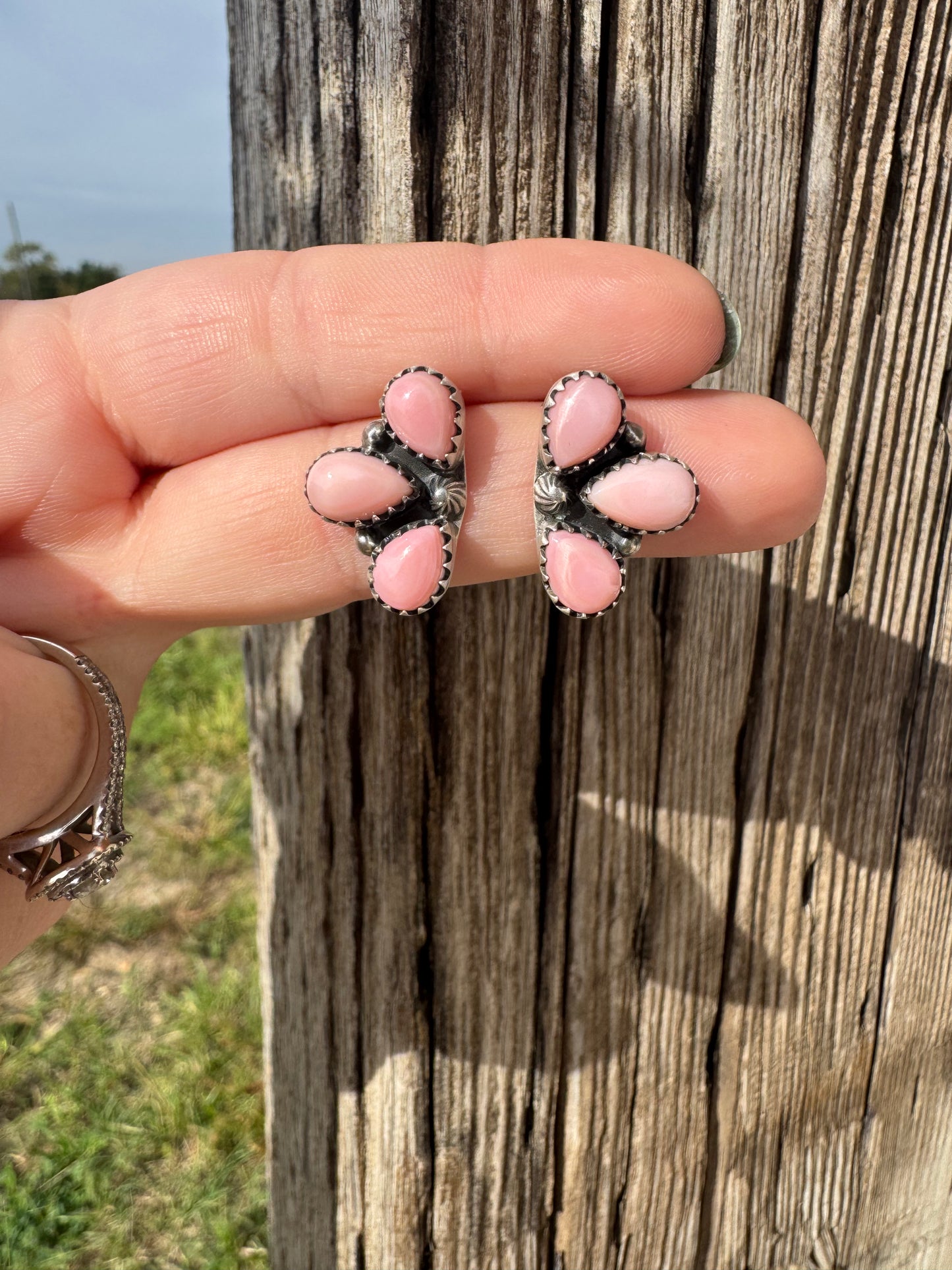 Pink Conch Half Cluster Earrings