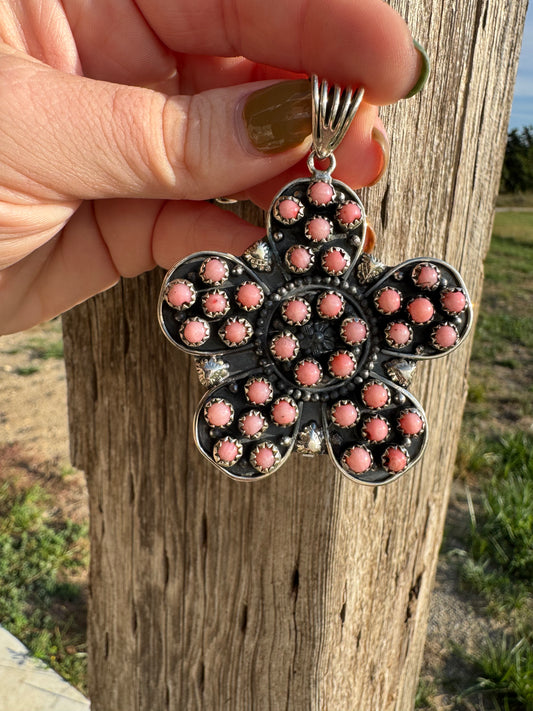 Statement Pink Conch Flower Pendant
