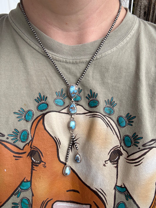 Sterling Silver Pearls & Golden hills Lariat