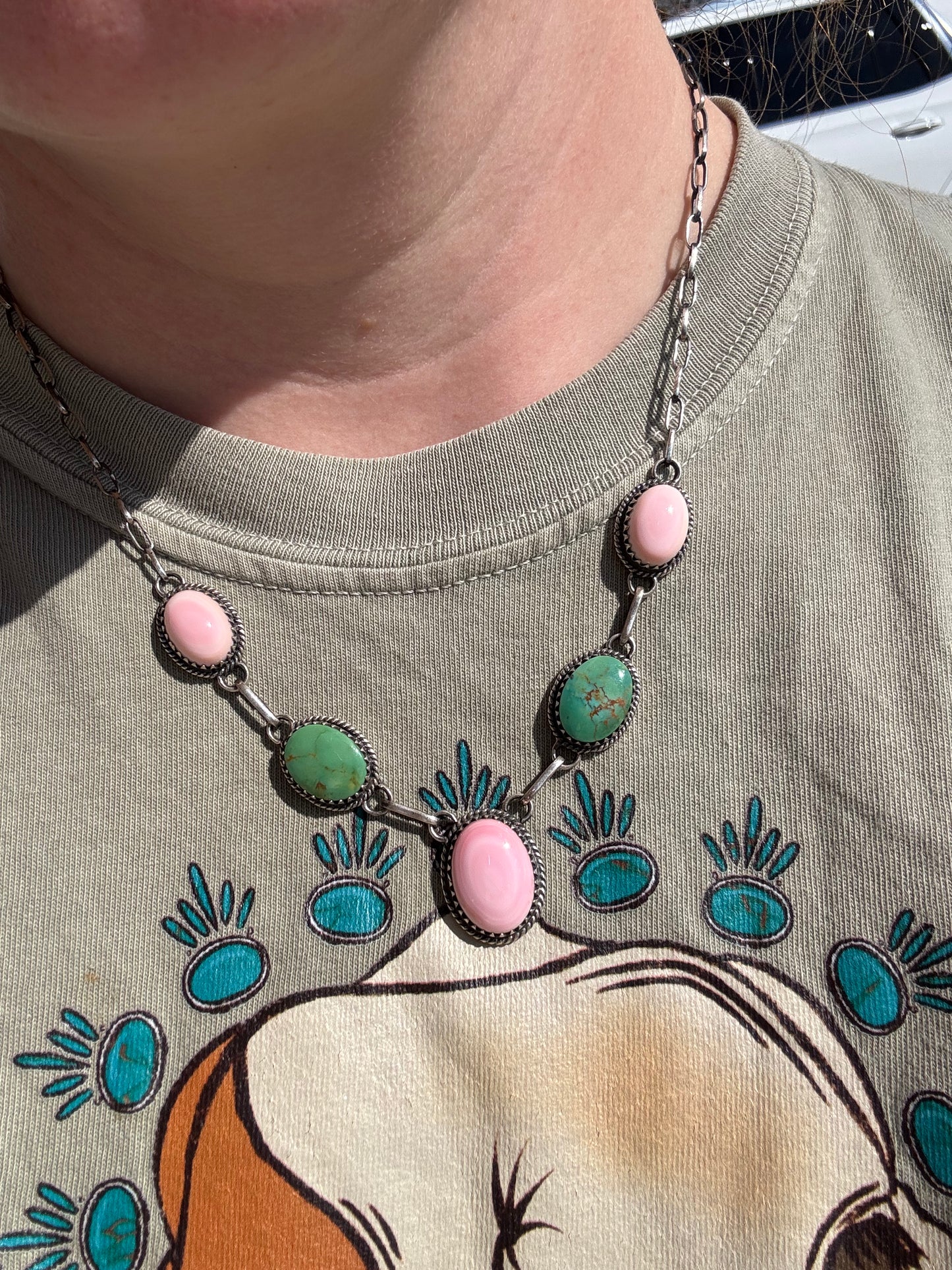 Turquoise & Pink Conch Necklace