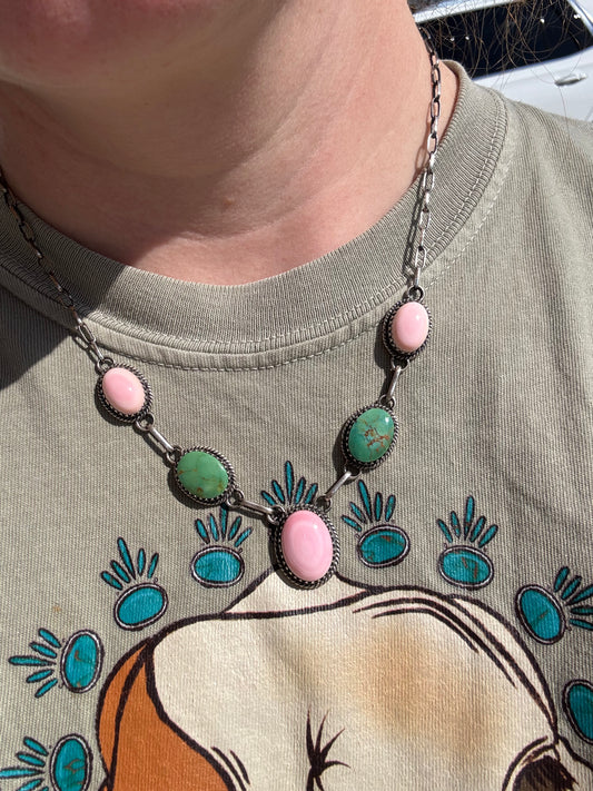 Turquoise & Pink Conch Necklace